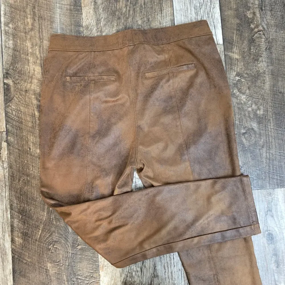 Free People Vegan Suede Skinny Pants Brown Moto Leggings Boho Fall Size 31